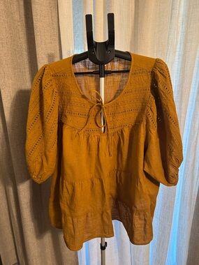 Old Navy Brown Eyelet Peasant Tunic with Tie Neck size 3X